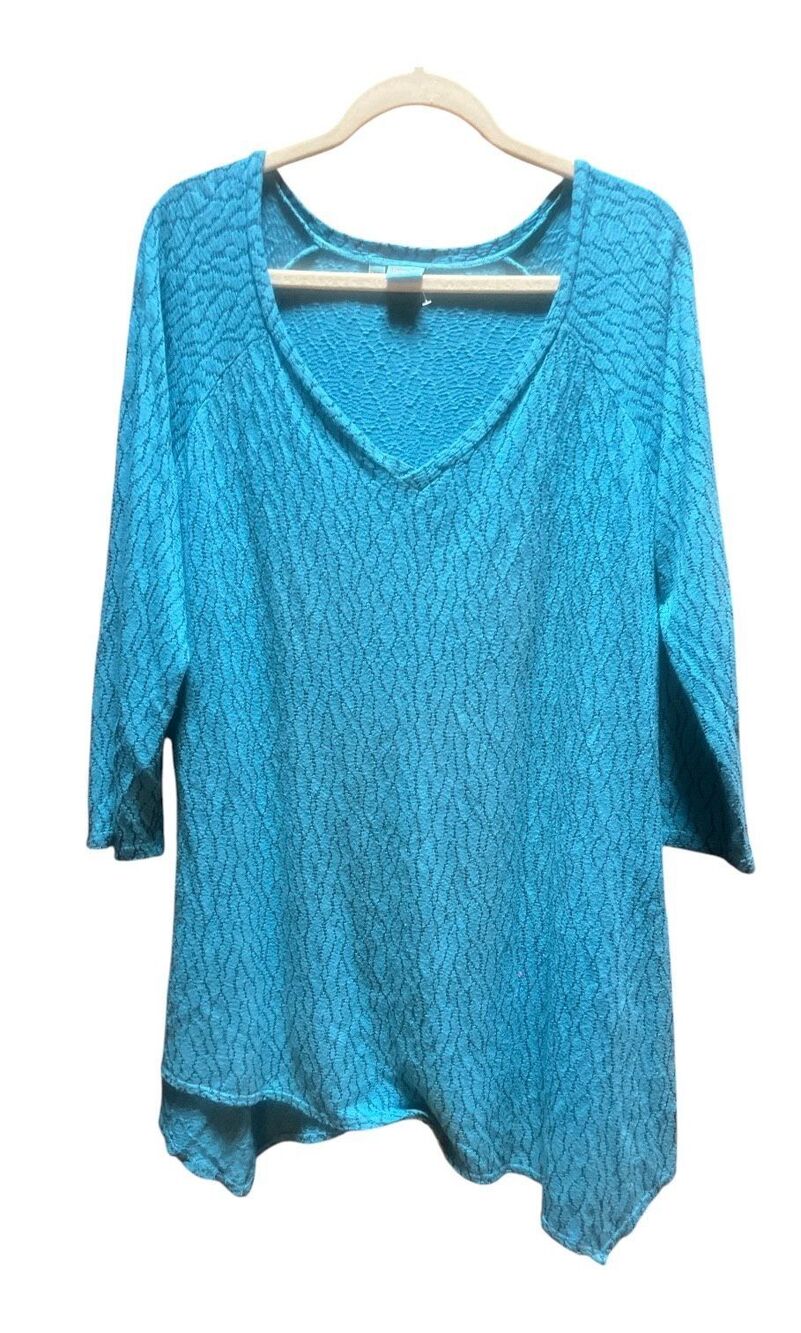 Tianello “Toni” tunic style top teal with darker blue design  sz XL
